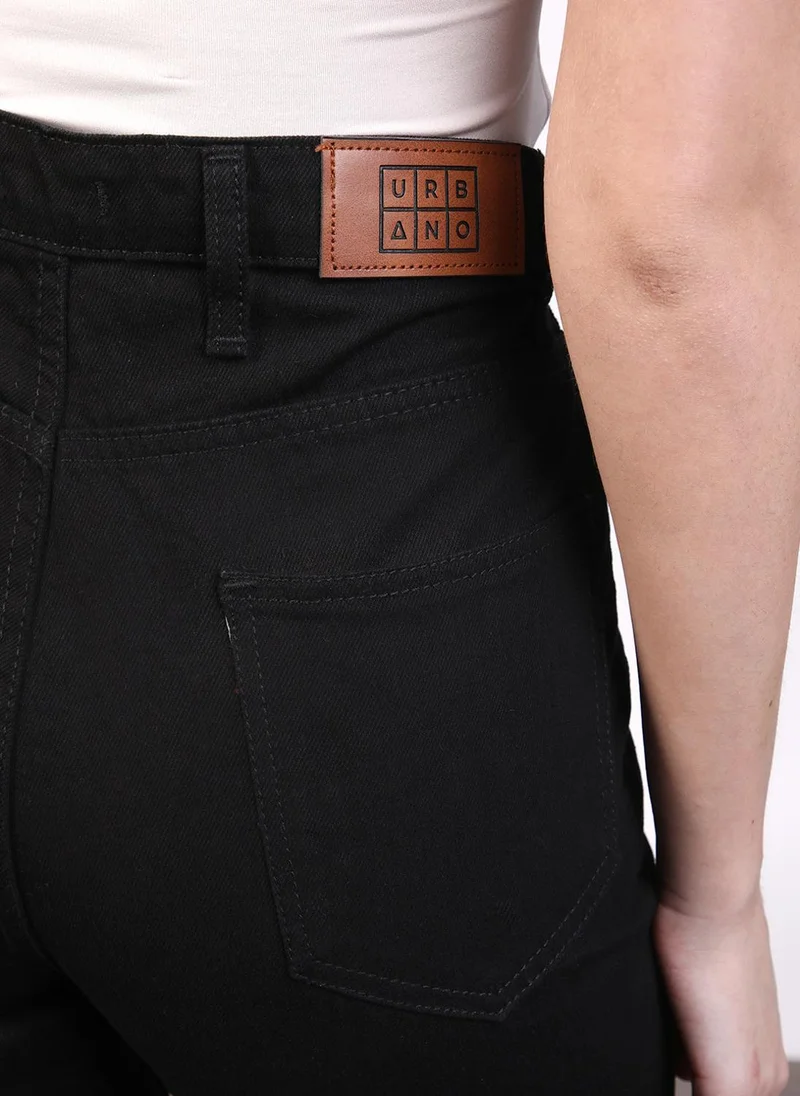 Urbano Fashion  Urbano Fashion Women's Black Regular Fit Wide Leg Mild Distressed/Knee Slit Washed Jeans for Women | Best Price UAE